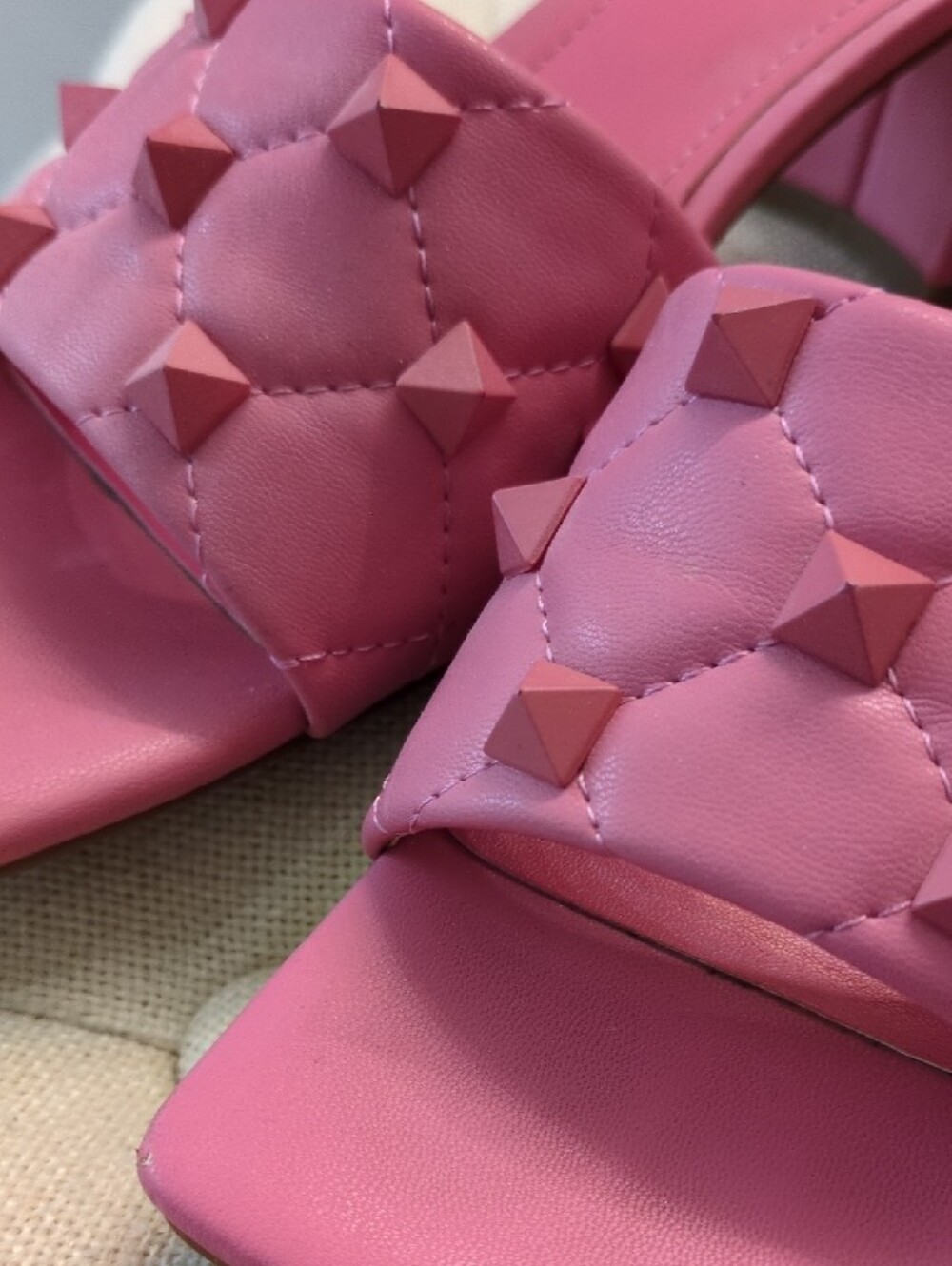 Marc Fisher Pink Quilted Stud Block Heel Mule - Picture 3 of 5